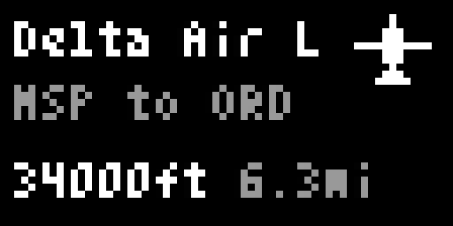 The display showing a Delta flight from MSP to ORD at 34,000 feet, 6.3 miles away